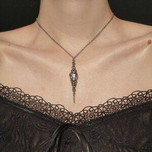 Whimsical selenite and silver rosary necklace